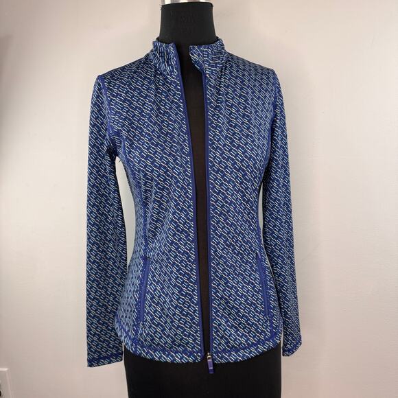 J.McLaughlin Blue Billie Jacket Stretch Geometric Scuba Full Zip Size Small NWOT - Picture 4 of 5